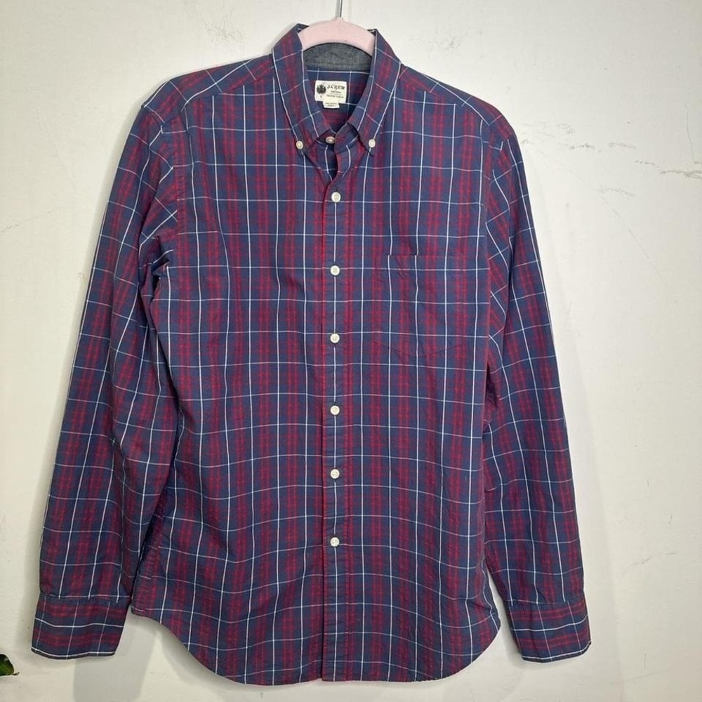 Mens JCREW Shirting Washed Tartan Red‎ & blue plaid button-up shirt SMALL